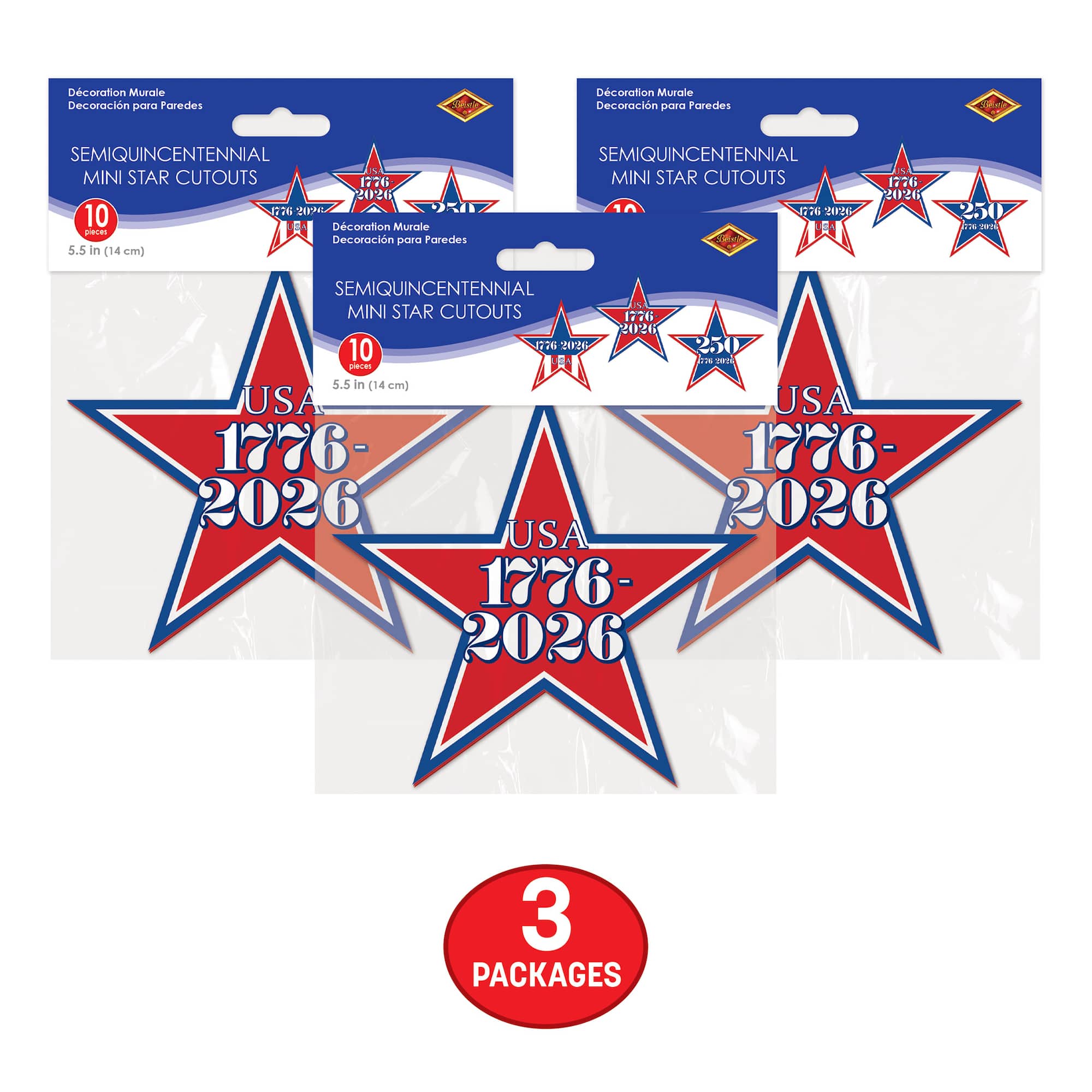 Beistle 5.5" Semiquincentennial Mini Star Cutout Packs, 3ct.